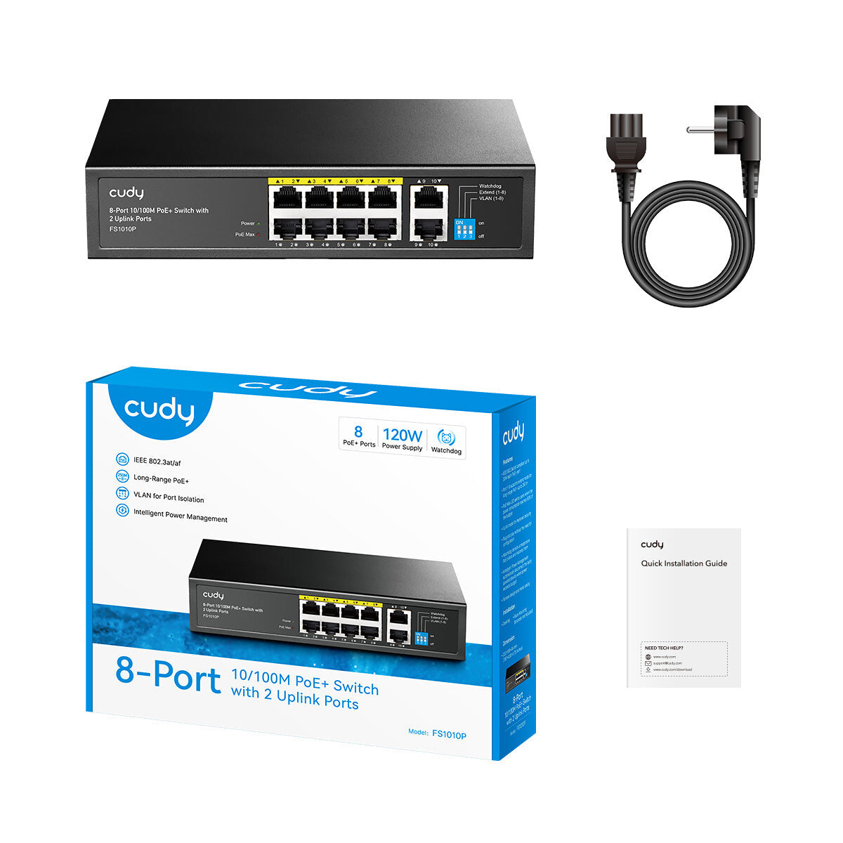 Cudy FS1010P network switch Fast Ethernet (10/100) Power over Ethernet (PoE) Black