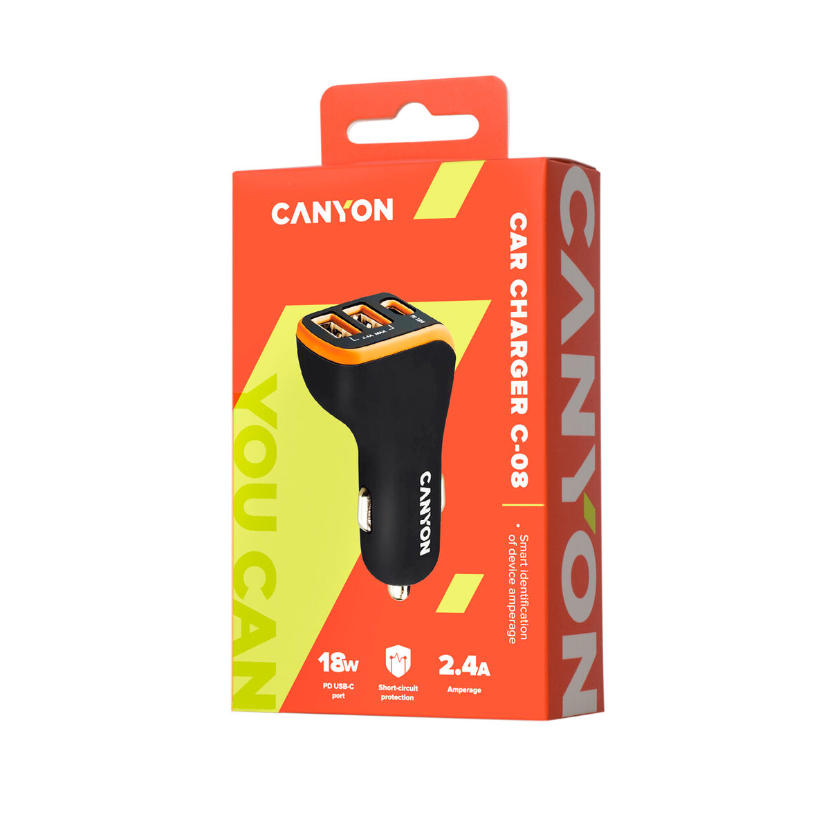 Canyon С-08 Digital camera, GPS, MP3, MP4, Mobile phone, PDA, Portable gaming console, Smartphone, Tablet Black, Orange Cigar lighter Auto