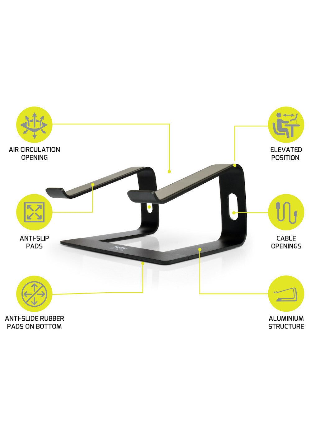 PORT Designs 901103 laptop stand Aluminium, Black 39.6 cm (15.6")