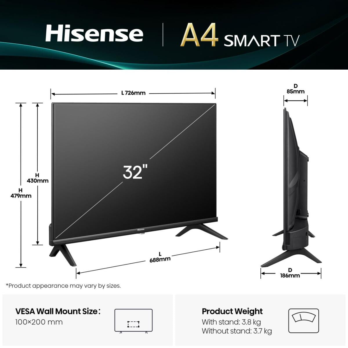 Hisense 32A4Q 81.3 cm (32") HD Smart TV Wi-Fi Black