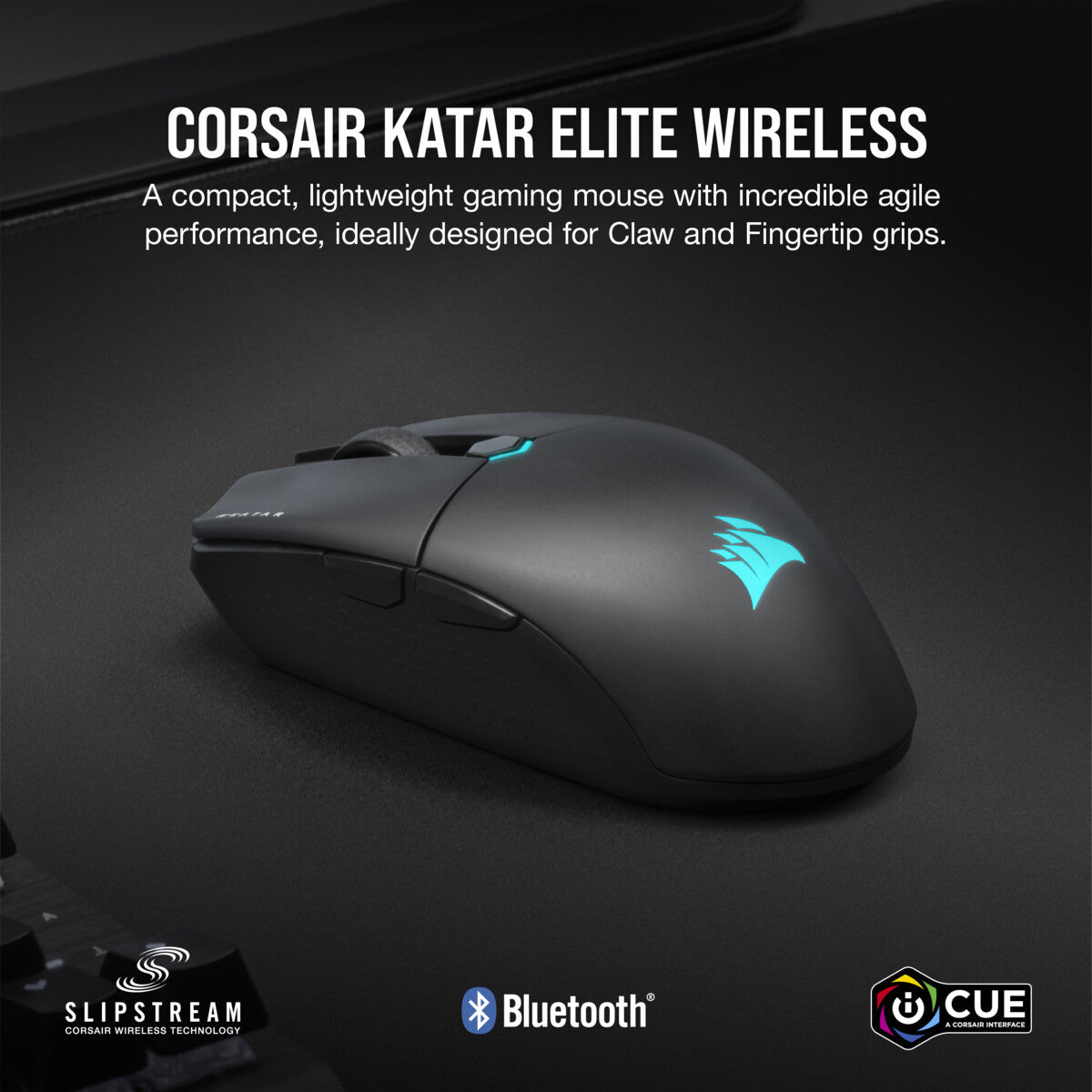 Corsair KATAR ELITE Wireless mouse Gaming Right-hand RF Wireless + Bluetooth + USB Type-A Optical 26000 DPI