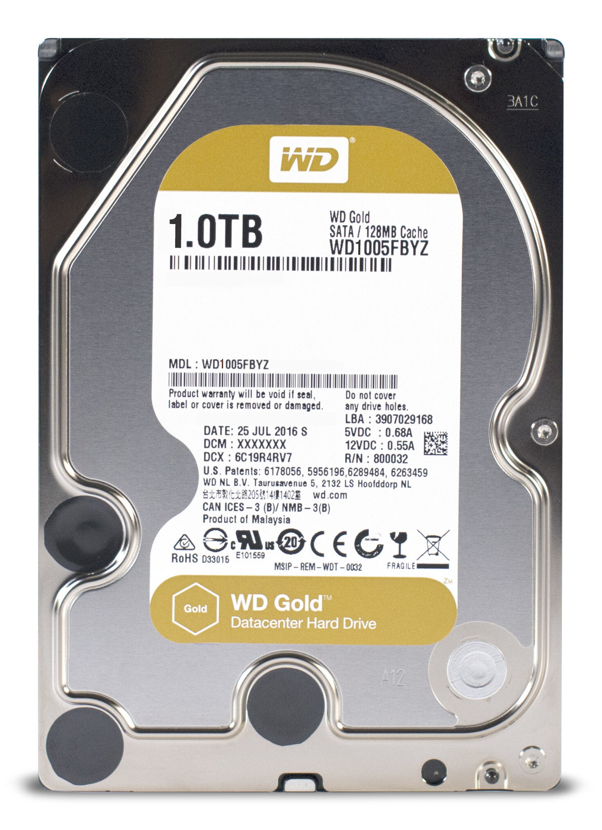 Western Digital Gold internal hard drive 1 TB 7200 RPM 128 MB 3.5" Serial ATA III