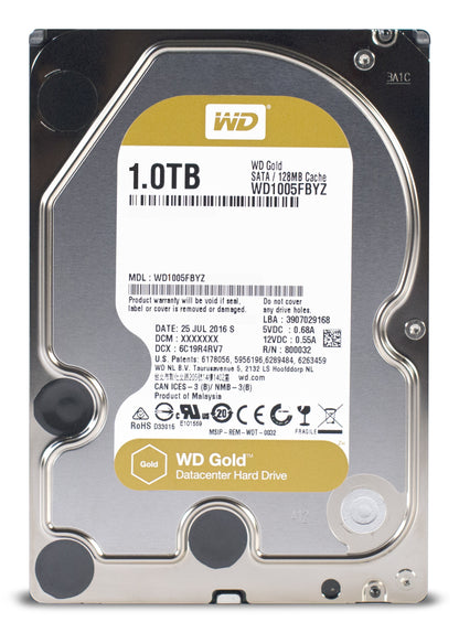 Western Digital Gold internal hard drive 1 TB 7200 RPM 128 MB 3.5" Serial ATA III
