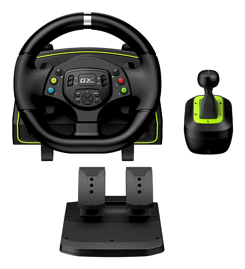 Genius SpeedMaster X2 Black, Green USB Steering wheel + Pedals PC, PlayStation 4, Playstation 3, Xbox 360, Xbox One, Xbox Series X