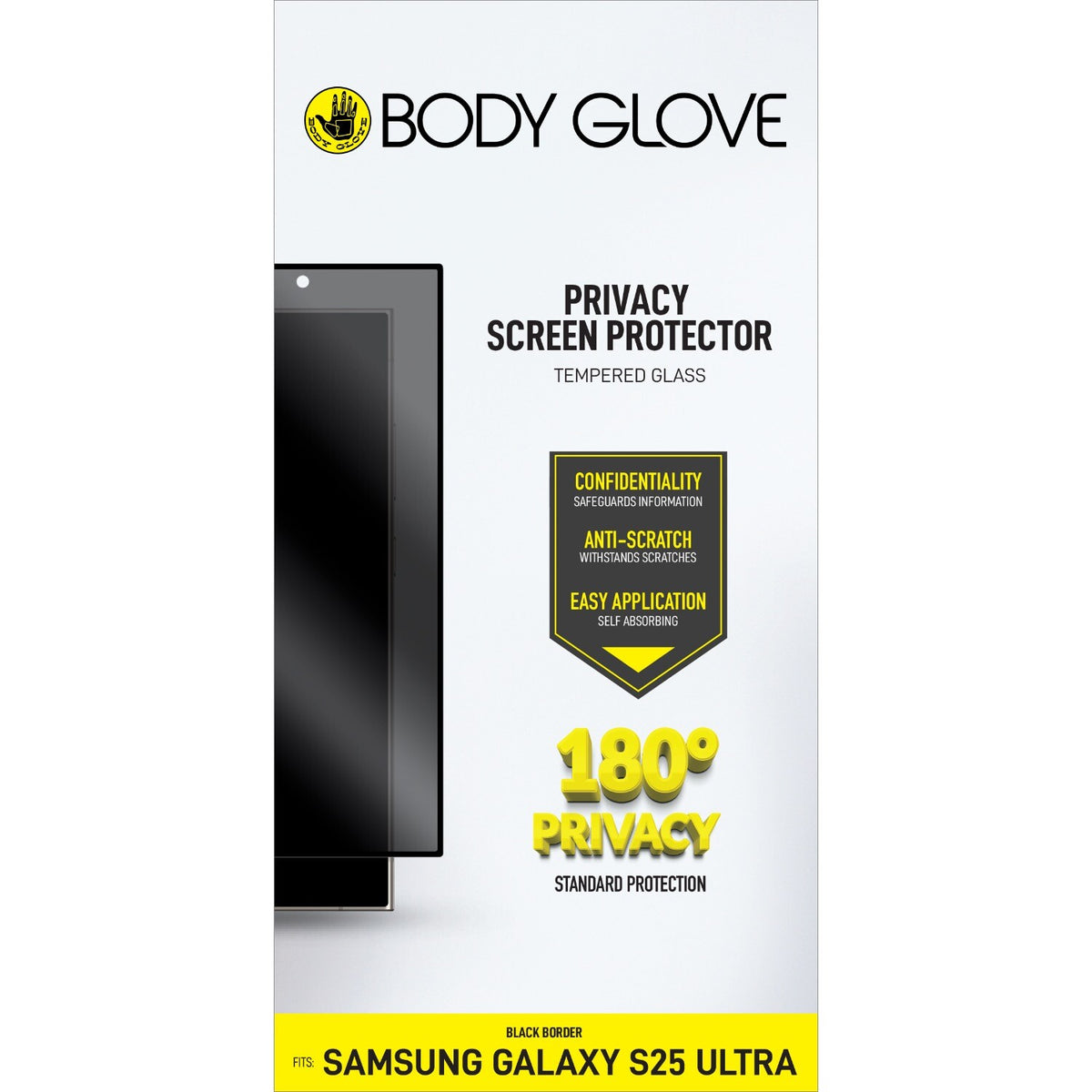Bodyglove Body Glove Privacy Tempered Glass Screen Protector - Samsung Galaxy S25 Ultra - Black Border