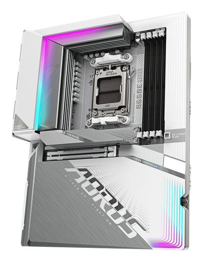 GIGABYTE B650E AORUS STEALTH ICE Motherboard - AMD Ryzen 9000 Series CPUs, 12+2+2 Phases VRM, up to 8000MHz DDR5 (OC), 1xPCIe 5.0 + 2xPCIe 4.0 M.2, 2.5GbE LAN, WIFI 7, USB 3.2 Gen 2x2