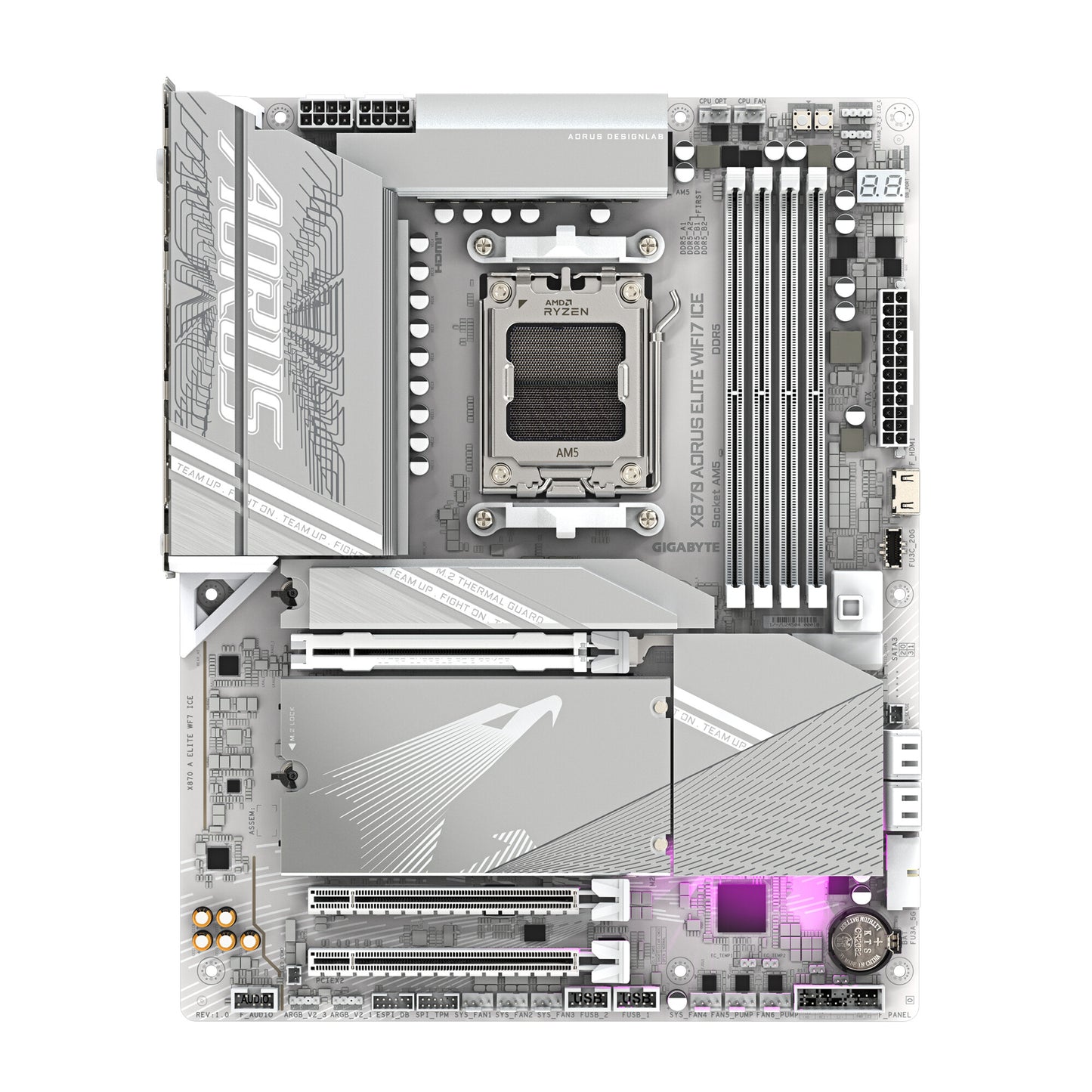 GIGABYTE X870 AORUS ELITE WIFI7 ICE Motherboard - Supports AMD Ryzen 9000 CPUs, 16+2+2 Phases Digital VRM, up to 8000MHz DDR5 (OC), 3xPCIe 5.0 + 1xPCIe 4.0, Wi-Fi 7, 2.5GbE LAN, USB 4