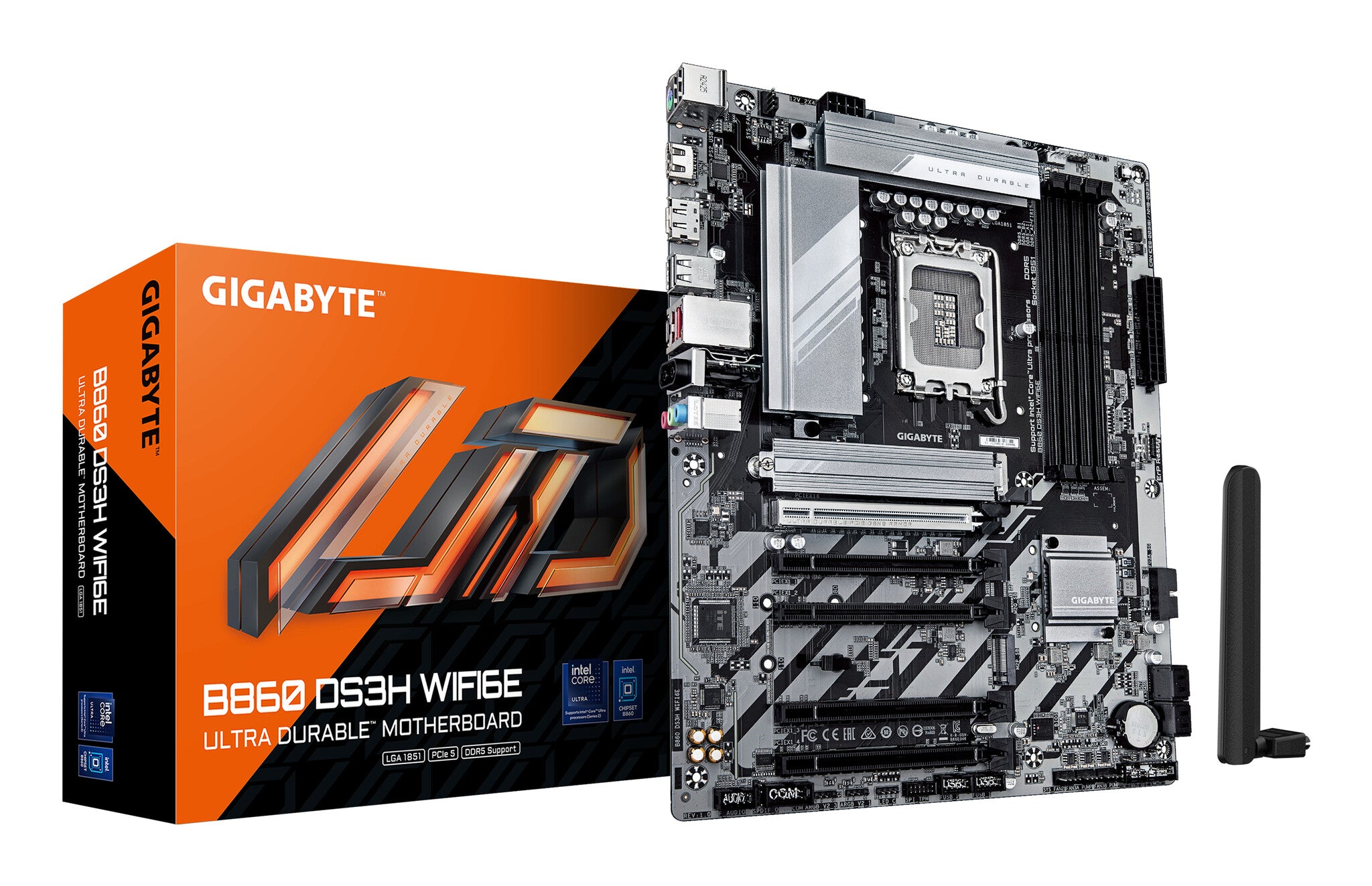 GIGABYTE B860 DS3H WIFI6E Motherboard - Intel Core Ultra Series CPUs, 8+1+2+2 Phases VRM, up to 9066MHz DDR5, 1xPCIe 5.0 + 1xPCIe 4.0 M.2, 2.5GbE LAN, WIFI 6E, USB 3.2 Gen 2x2
