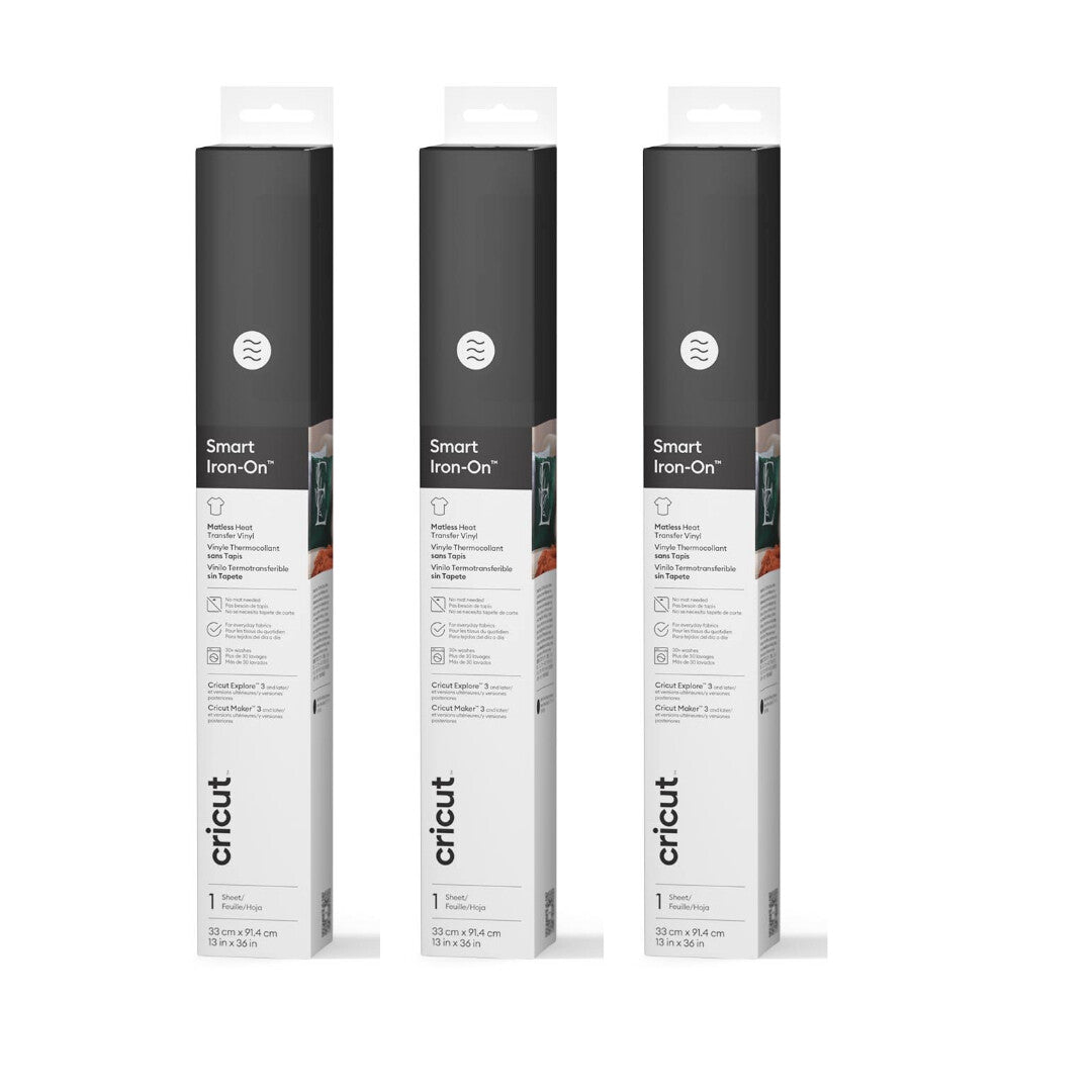 Cricut Smart Iron-On™ Matless Heat Transfer Vinyl, Black- 3 pack