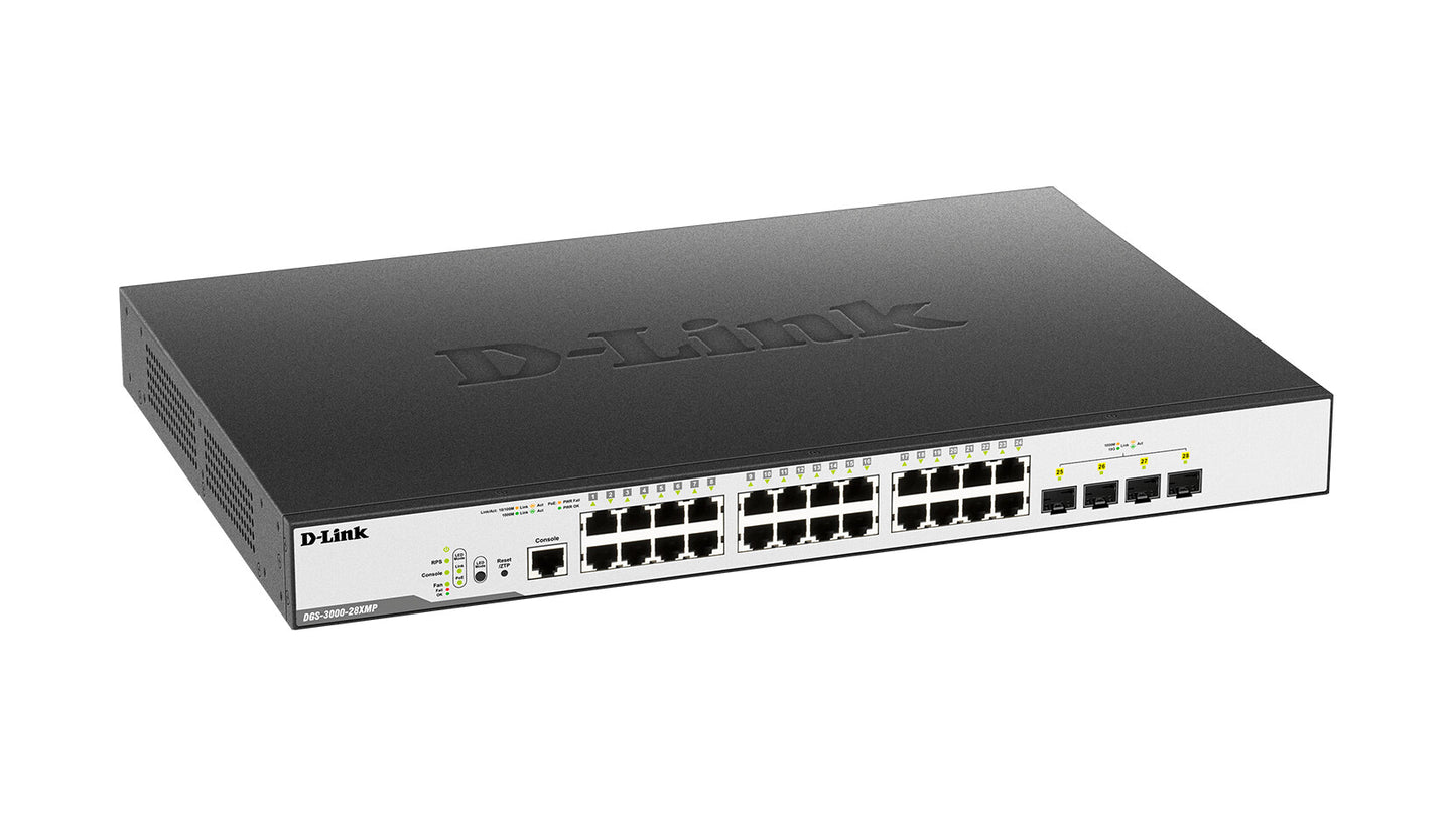 D-Link DGS-3000-28XMP network switch Managed L2 Gigabit Ethernet (10/100/1000) Power over Ethernet (PoE) 1U Black