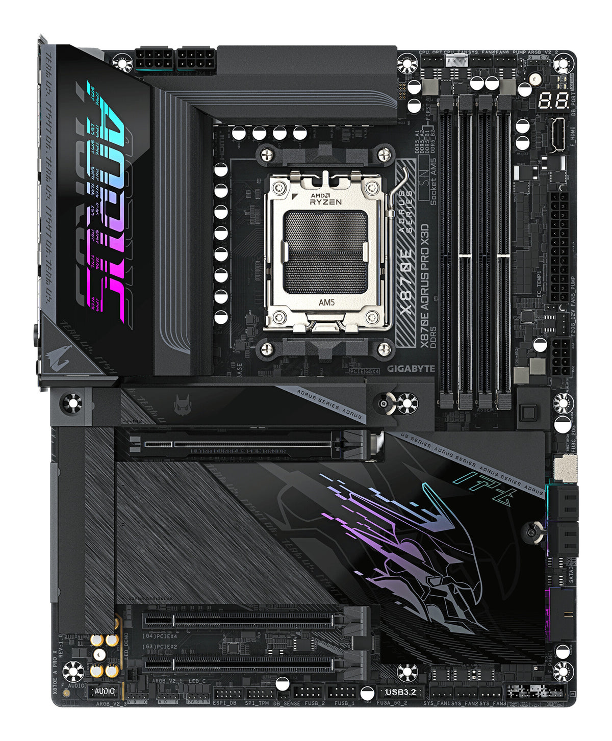 GIGABYTE X870E AORUS PRO X3D Motherboard - Supports AMD Ryzen 9000 CPUs, 18+2+2 Phases Digital VRM, up to 9000Hz DDR5 (OC), 2xPCIe 5.0 + 2xPCIe 4.0, Wi-Fi 7, 5GbE LAN, USB 4