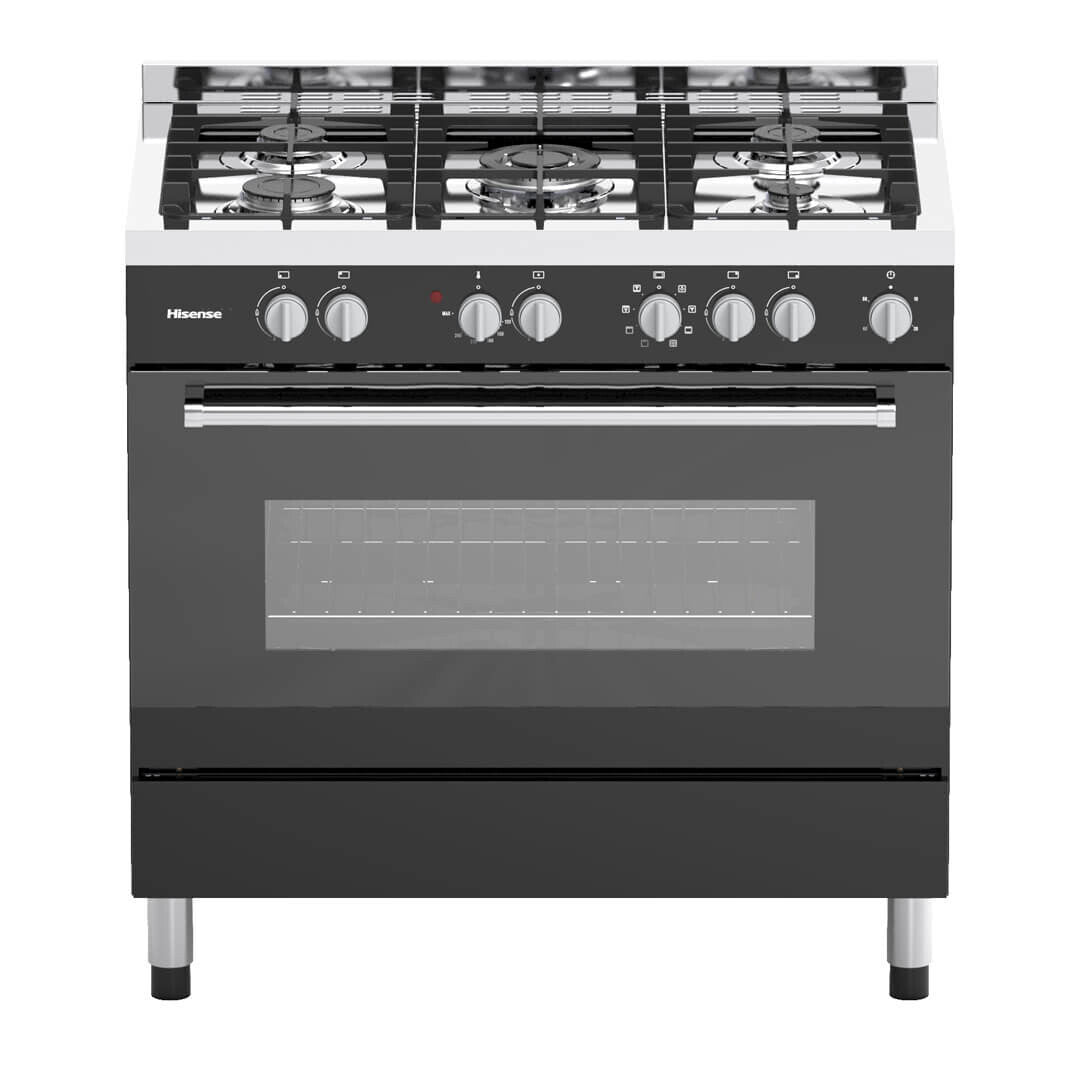 Hisense HFS90GA5EBL cooker Freestanding cooker Electric Gas Black, Silver