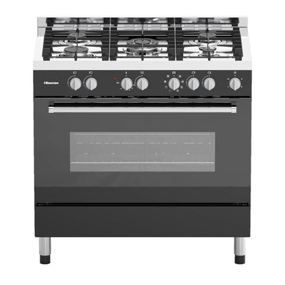 Hisense HFS90GA5EBL cooker Freestanding cooker Electric Gas Black, Silver