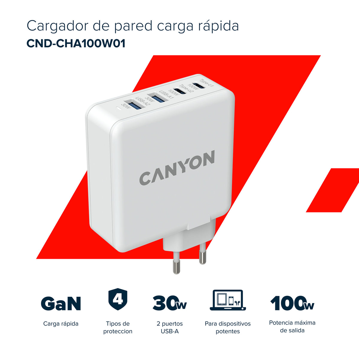 Canyon H-100 GPS, MP3, MP4, Mobile phone, Other, PDA, Smartphone, Tablet White AC Fast charging Indoor