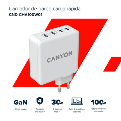 Canyon H-100 GPS, MP3, MP4, Mobile phone, Other, PDA, Smartphone, Tablet White AC Fast charging Indoor