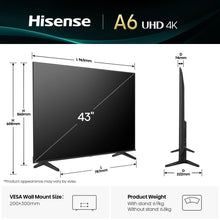 Hisense 43A6Q 109.2 cm (43") 4K Ultra HD Smart TV Wi-Fi Black 300 cd/m²