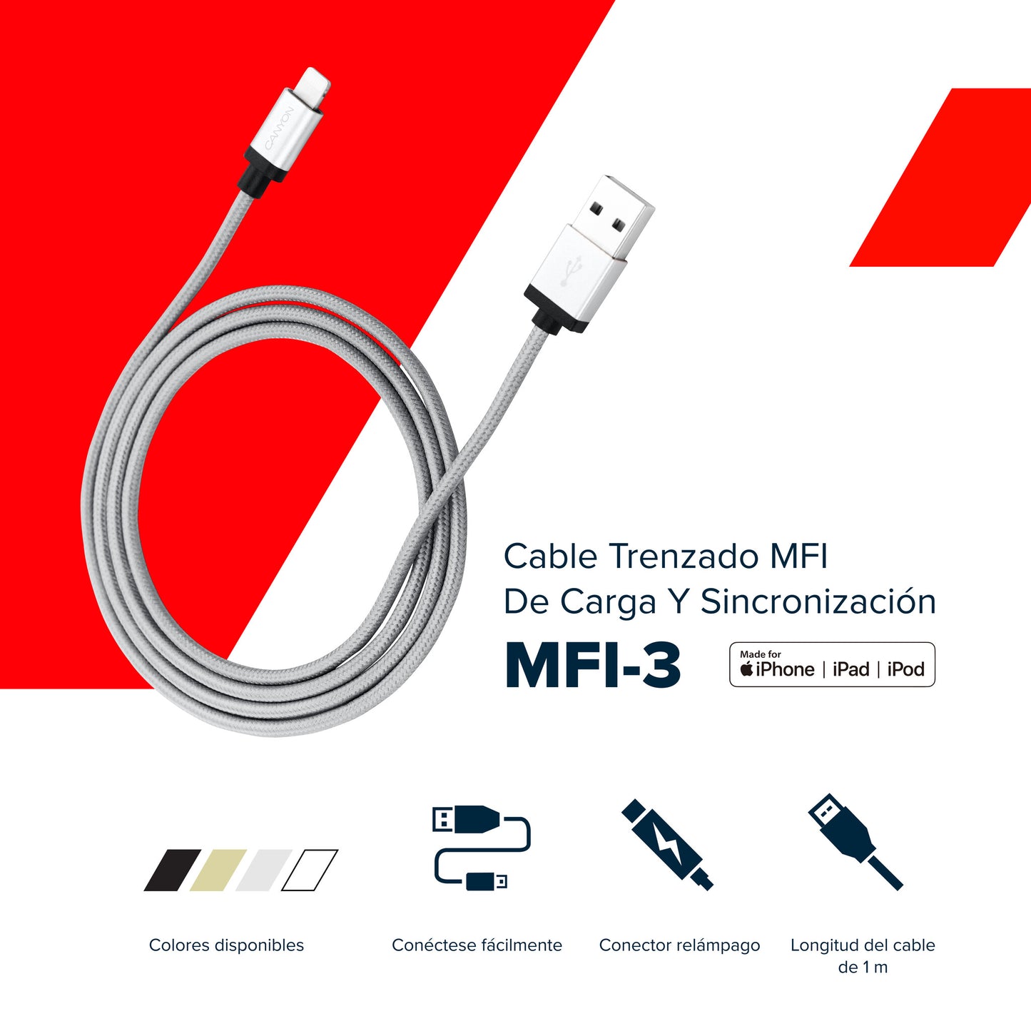 Canyon CNS-MFIC3DG lightning cable 0.96 m White