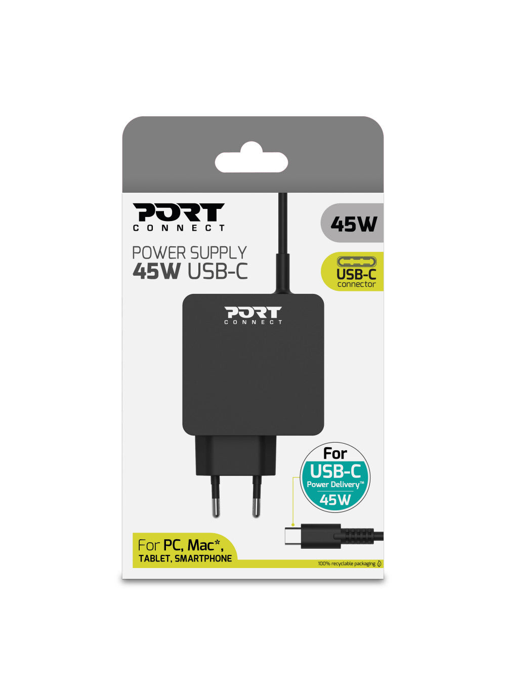 Port Designs 900096B-EU mobile device charger Smartphone, Tablet White AC Fast charging Indoor