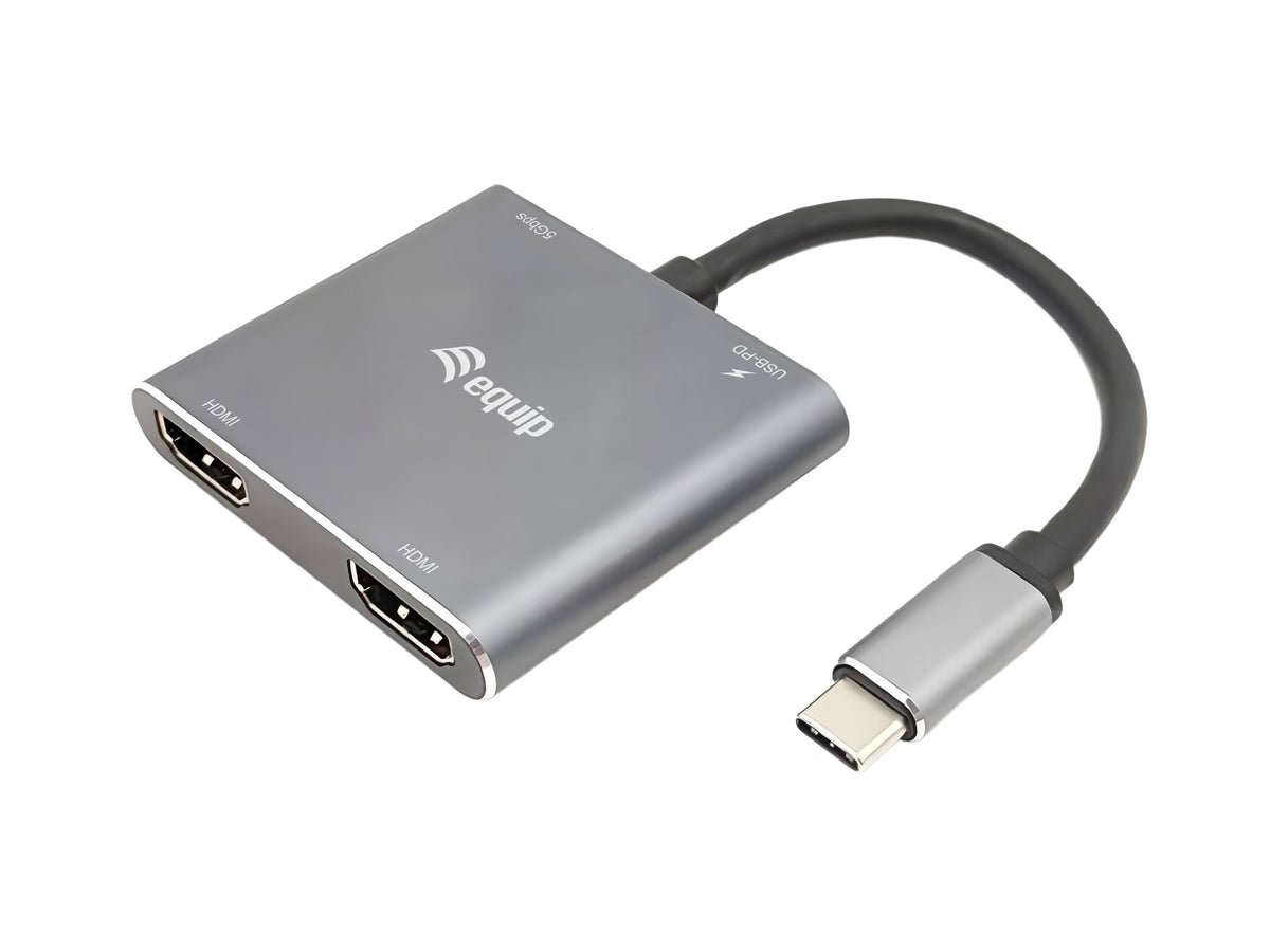 Equip USB-C 4-in-1 Dual HDMI Adapter, USB-C Hub with Dual HDMI USB 3.2 Gen 1 and 100W USB PD, USB-C MST Adapter for Dual Monitors