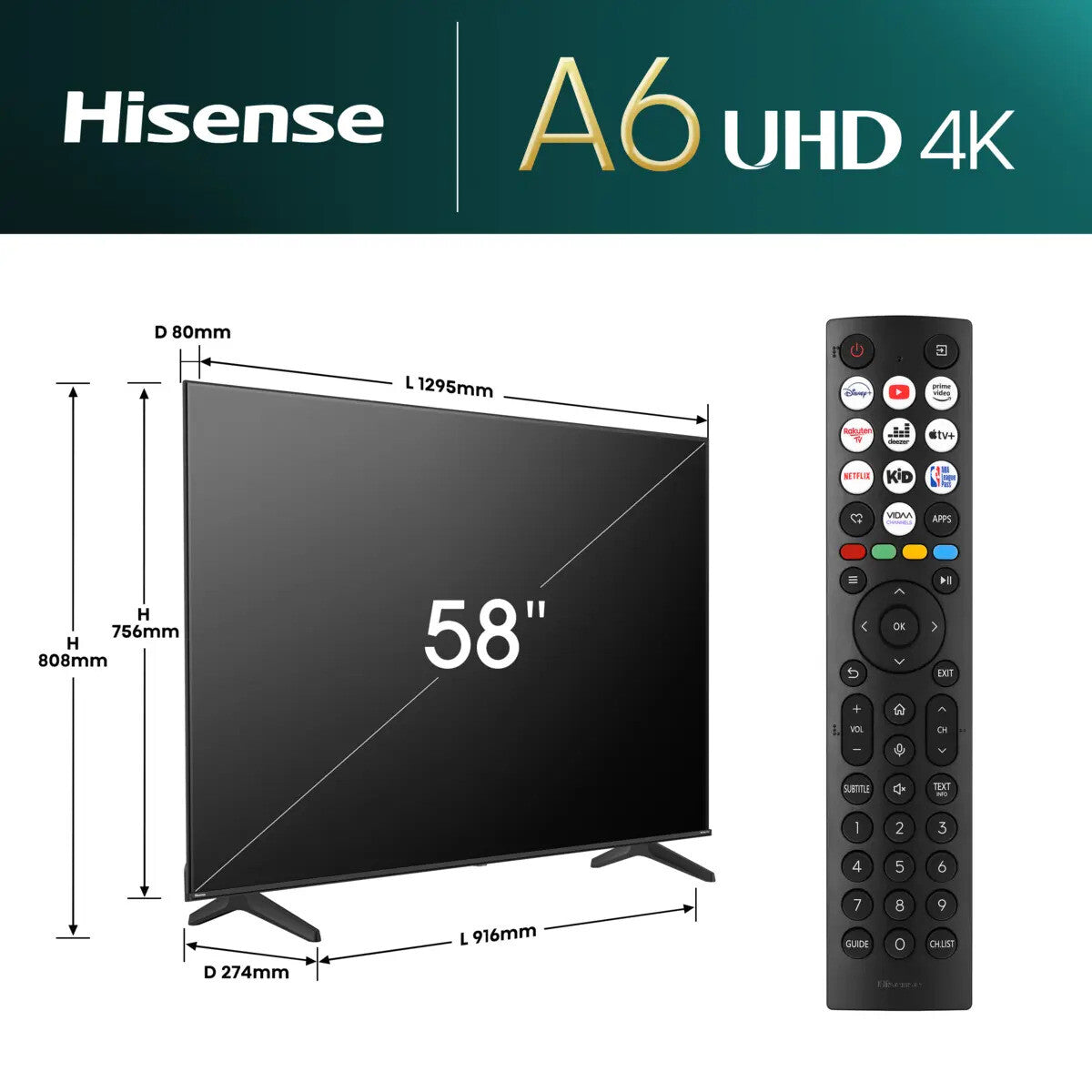 Hisense 58A6N 147.3 cm (58") 4K Ultra HD Smart TV Wi-Fi Black