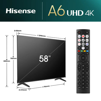 Hisense 58A6N 147.3 cm (58") 4K Ultra HD Smart TV Wi-Fi Black