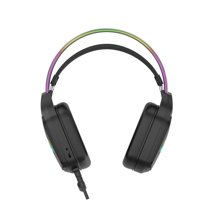 Canyon Darkless GH-9A, RGB aidimams ausin?s with Mikrofonas, Mikrofonas frequency response: 20HZ~20KHZ, ABS+ PU leather, USB*1*3.5MM jack kitukas, 2.0M PVC kabelis, weight:280g, juodas
