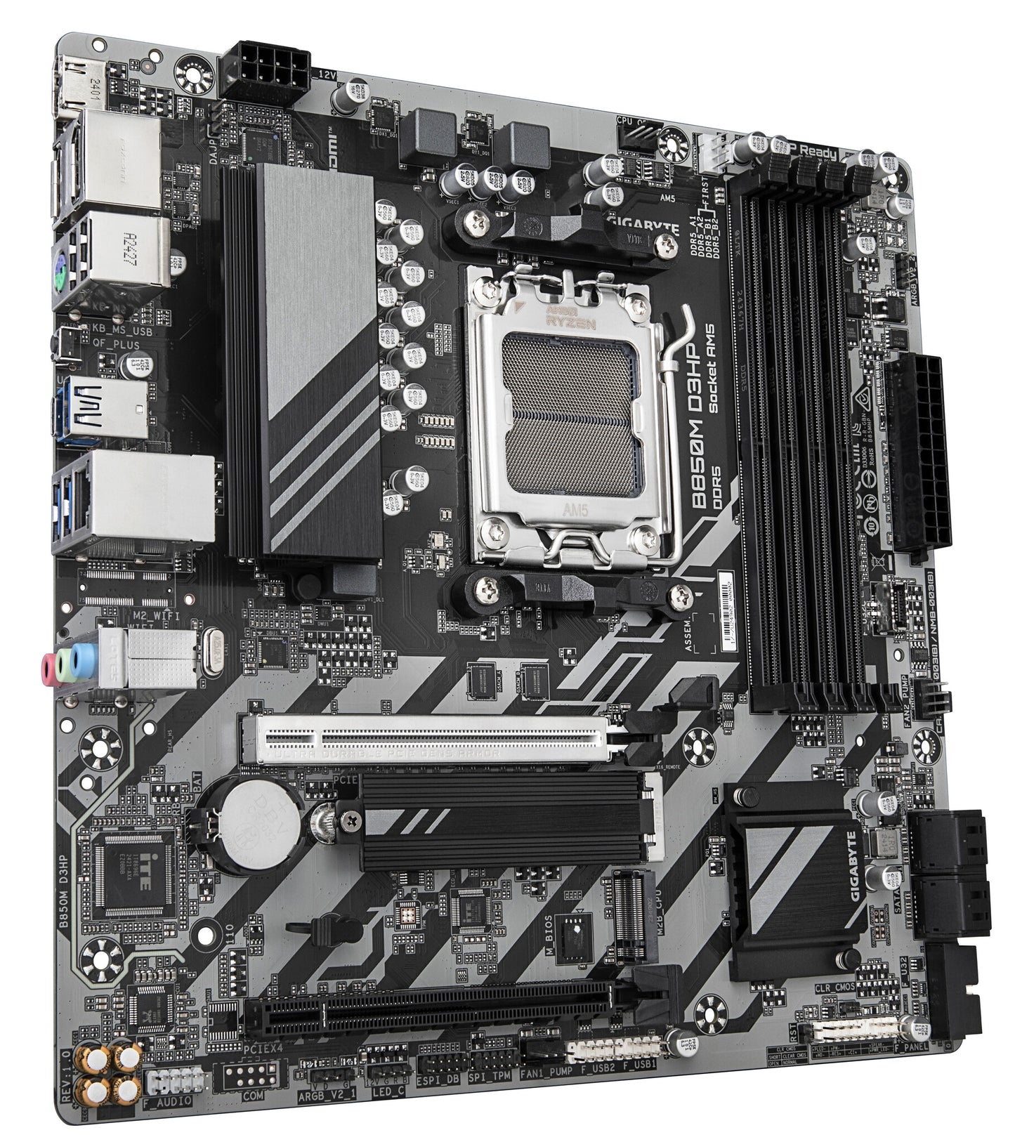 GIGABYTE B850M D3HP Motherboard - AMD Ryzen 9000 Series CPUs, 5+2+2 Phases Digital VRM, up to 8200MHz DDR5 (OC), 1xPCIe 5.0 + 1xPCIe 4.0 M.2, GbE LAN, USB 3.2 Gen 2