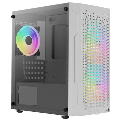 Aerocool TRINITYMINIWHV3 Micro ATX Gaming Case Tempered Glass 3xFans RGB White