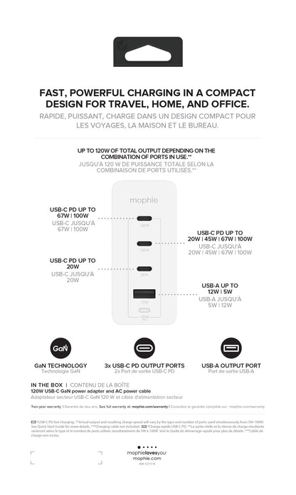 mophie Accessories-Wall Adapter-USB-C-PD-HUB-120W-GAN-White-EU(3xUSBC + 1xUSBA)