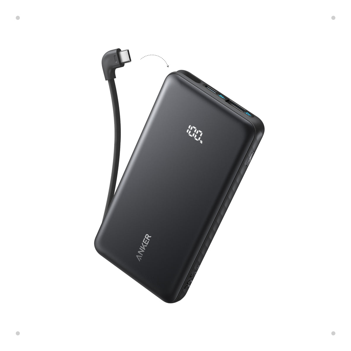 Anker Zolo Power Bank, 10,000mAh Portable Charger 22.5W Output with Built-in USB-C Cable, Black