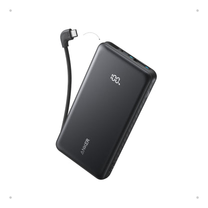 Anker Zolo Power Bank, 10,000mAh Portable Charger 22.5W Output with Built-in USB-C Cable, Black