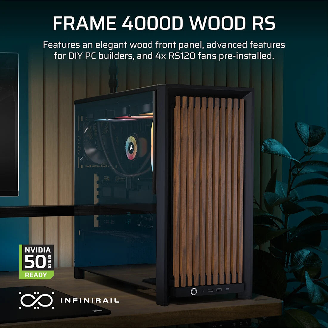 Corsair FRAME 4000D WOOD RS Midi Tower Black, Wood