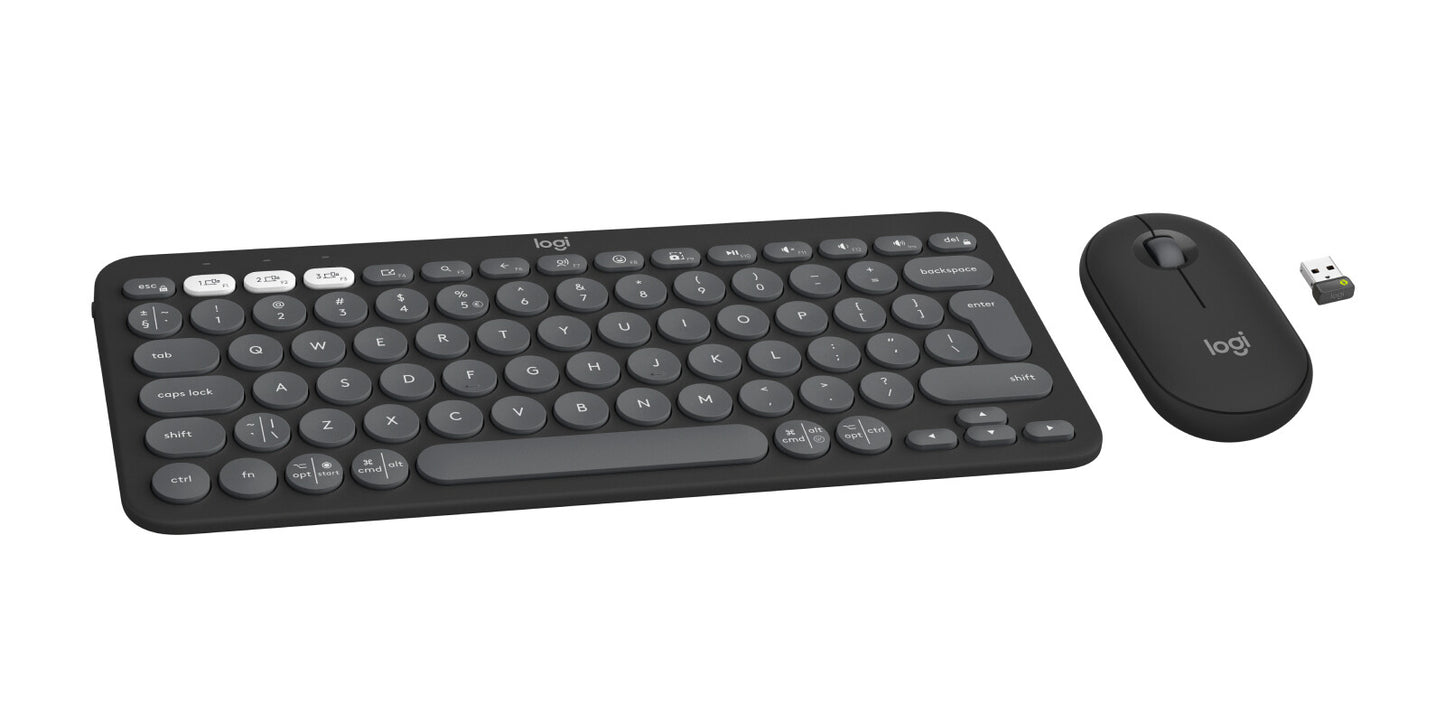 Logitech 920-012239 keyboard Mouse included Universal RF Wireless + Bluetooth QWERTY US International Graphite