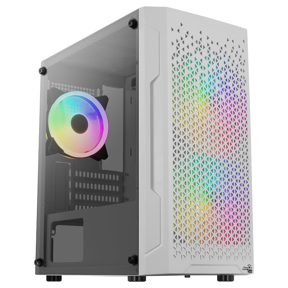 Aerocool TRINITYMINIWHV3 Micro ATX Gaming Case Tempered Glass 3xFans RGB White
