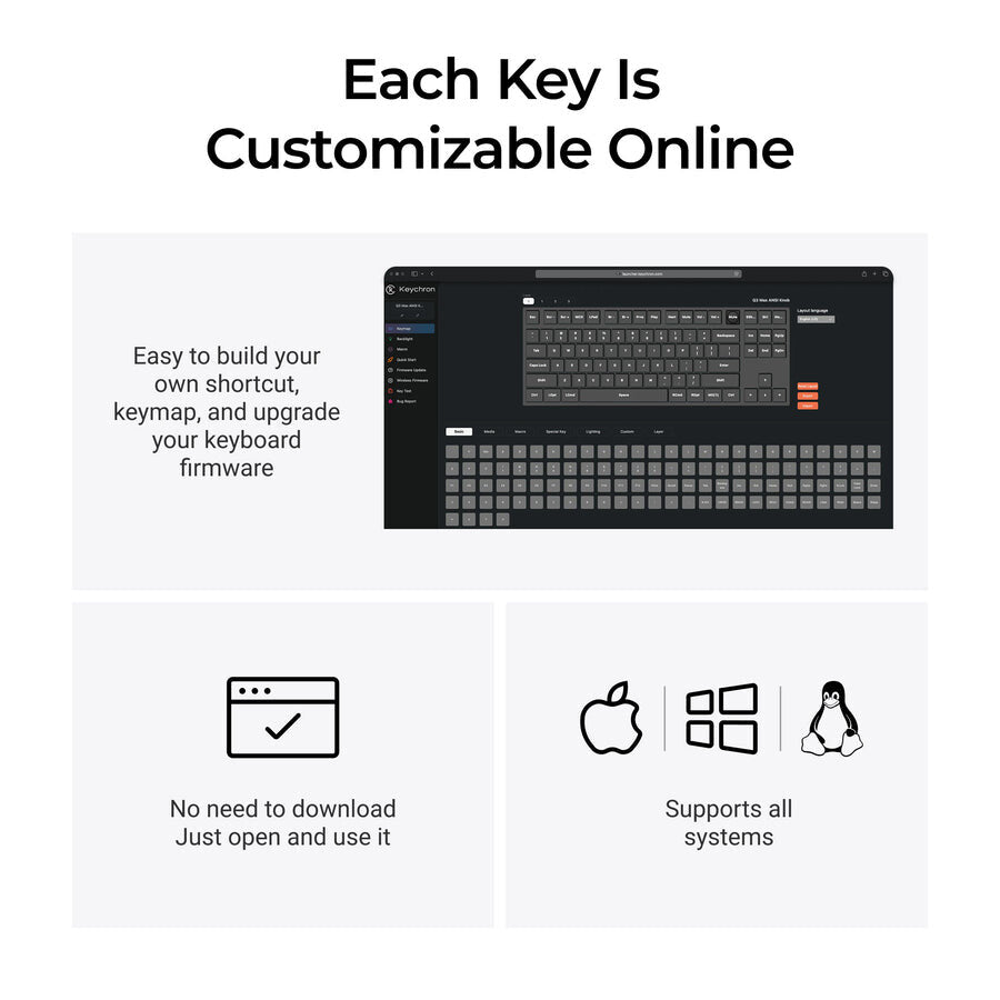 Keychron Q3 Max keyboard Gaming USB + RF Wireless + Bluetooth QWERTY Black, Cyan, Dark Blue, White