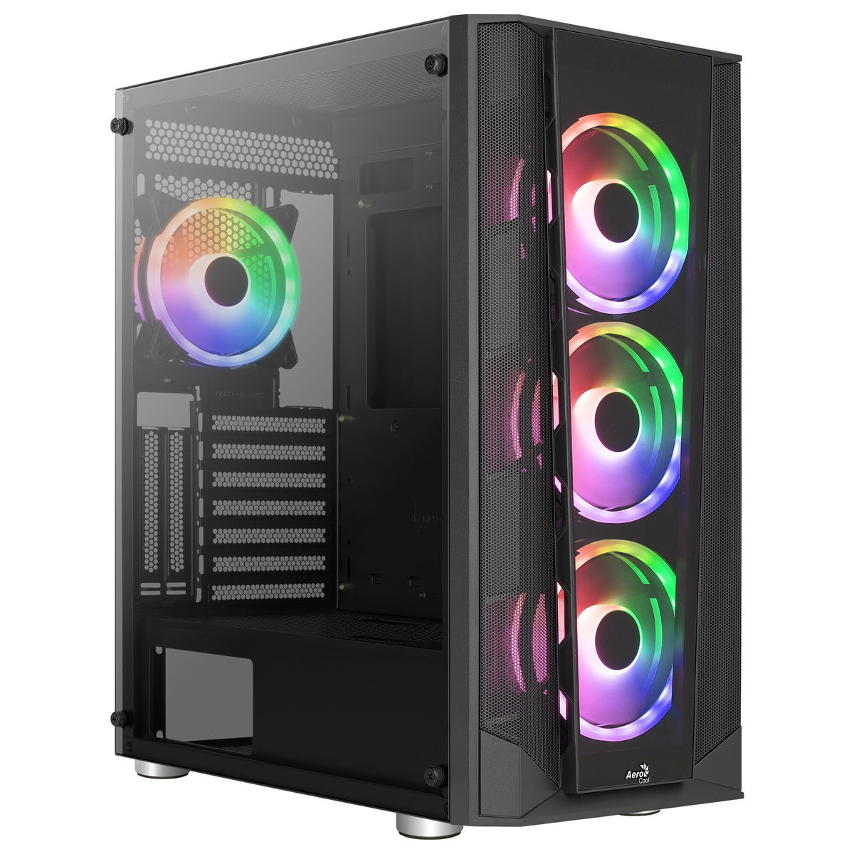 Aerocool PRISMBKV3 PC Case ATX Black 4 Fans ARGB Front Side Side Tempered Glass