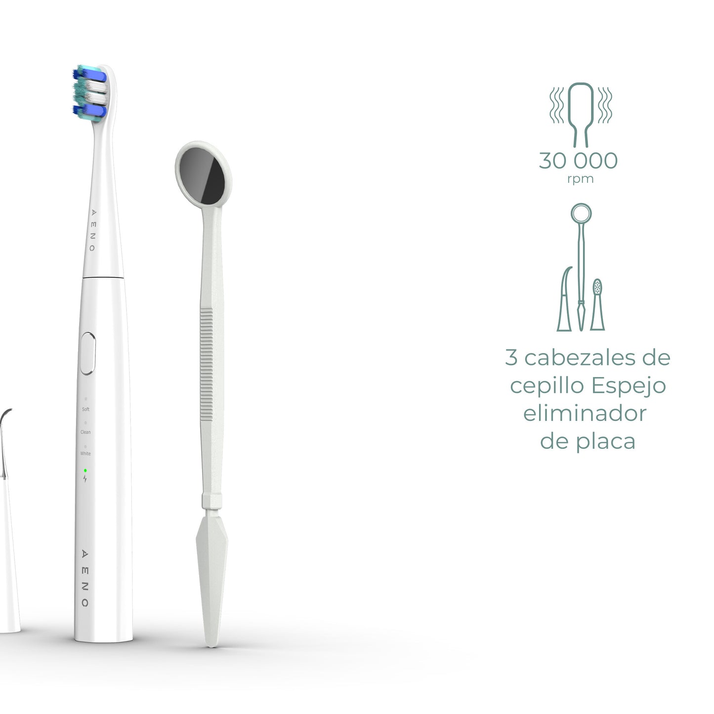 AENO Sonic Electric toothbrush, DB8: White, 3modes, 3 brush heads + 1 cleaning tool, 1 mirror, 30000rpm, 100 days without charging, IPX7