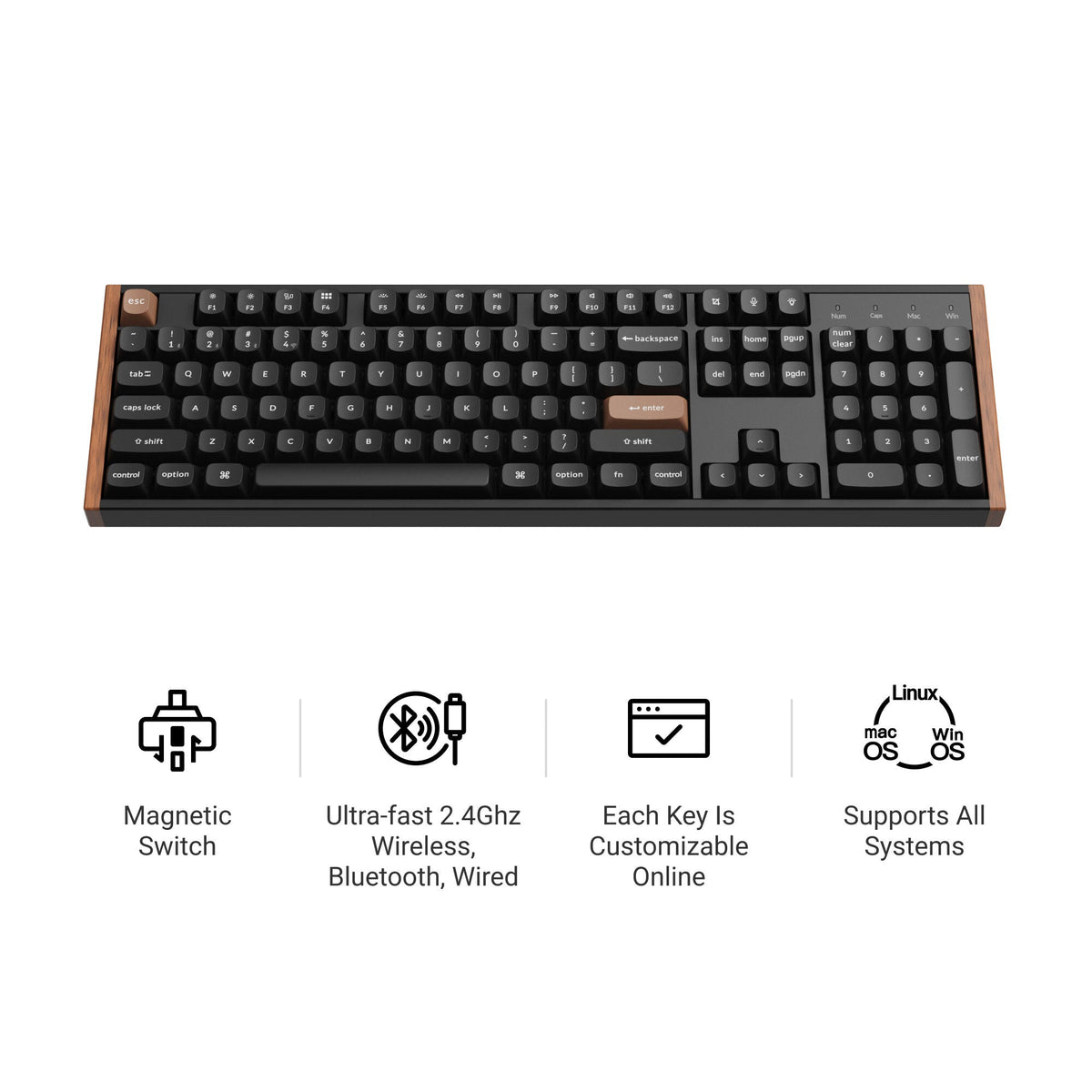 Keychron K10 HE keyboard Gaming USB + RF Wireless + Bluetooth QWERTY English Black, Wood