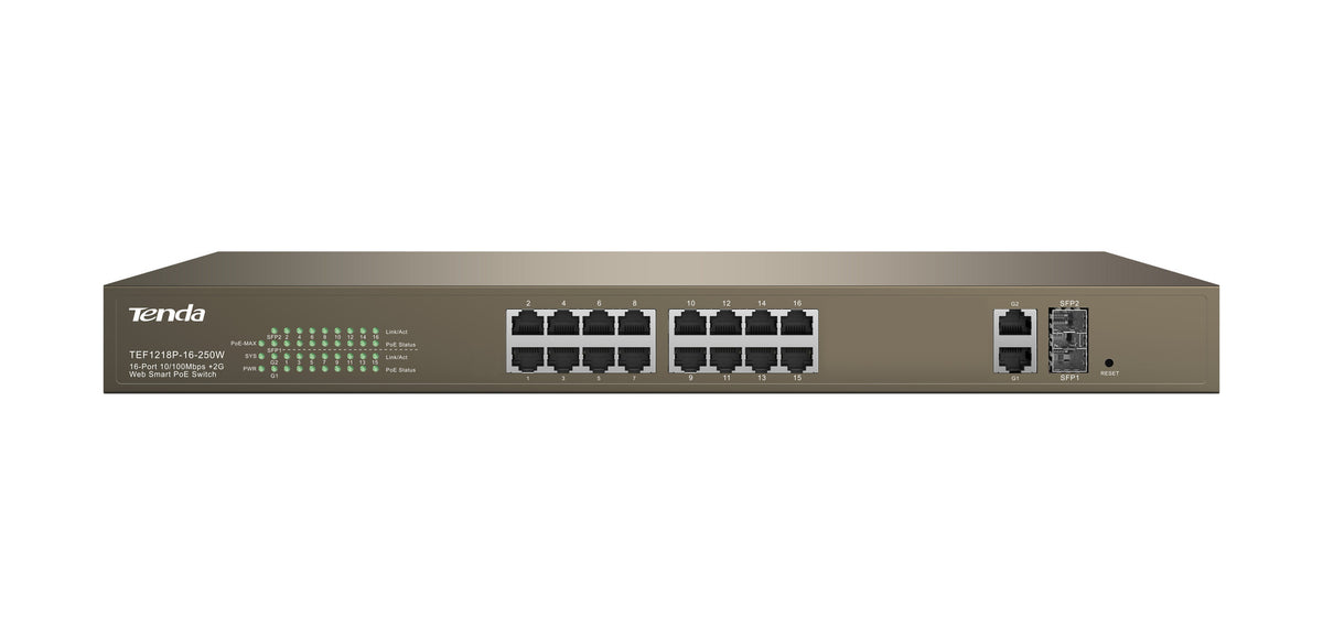 Tenda TEF1218P-16-250W network switch Managed L2 Fast Ethernet (10/100) Power over Ethernet (PoE) Grey