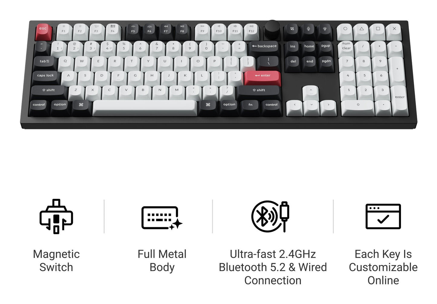 Keychron Q6 HE QMK keyboard Universal USB + RF Wireless + Bluetooth QWERTY White