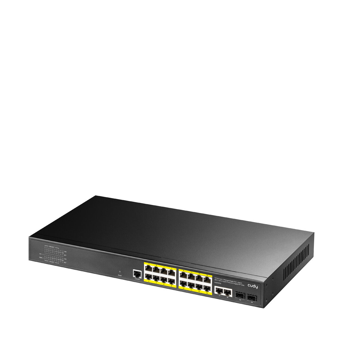 Cudy 16-Port Gigabit Managed PoE+ Switch with 2 Uplink GbE Ports and 2 SFP, GS2018PS2 1.0 L2/L3 Gigabit Ethernet (10/100/1000) Power over Ethernet (PoE) 1U Black