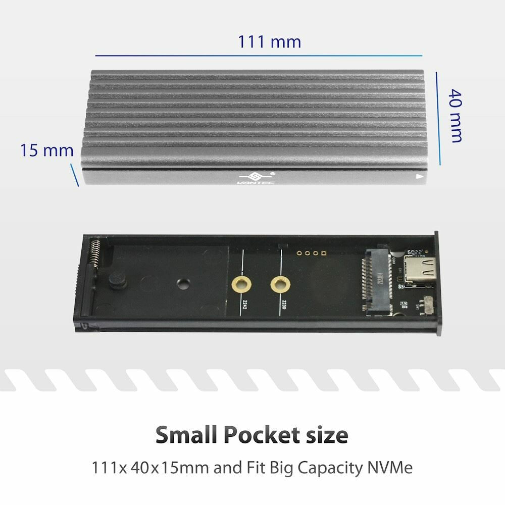 Vantec NST-205C3-SG storage drive enclosure SSD enclosure Aluminium M.2