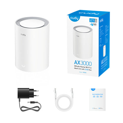 Cudy AX3000 Wi-Fi 6 Mesh 2.5G Solution Dual-band (2.4 GHz / 5 GHz) Wi-Fi 6 (802.11ax) White Internal