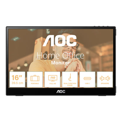 AOC 16T20 portable TV/monitor Portable monitor Black 39.6 cm (15.6") 1920 x 1080 pixels
