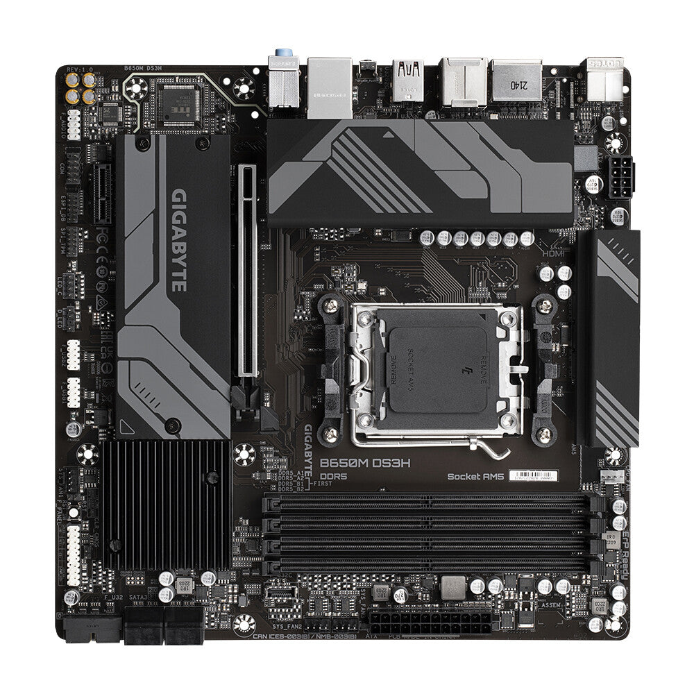 GIGABYTE B650M DS3H Motherboard - AMD Ryzen 9000 Series CPUs, 6+2+1 Phases VRM, up to 8000MHz DDR5 (OC), 2xPCIe 4.0 M.2, 2.5GbE LAN, USB 3.2 Gen 2