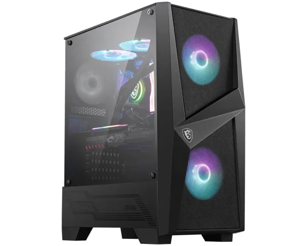 MSI MAG FORGE 100R Mid Tower Gaming Computer Case 'Black, 2x 120mm ARGB PWM Fan, 1x 120mm Fan, 1-6 ARGB Hub, Mystic Light Sync,