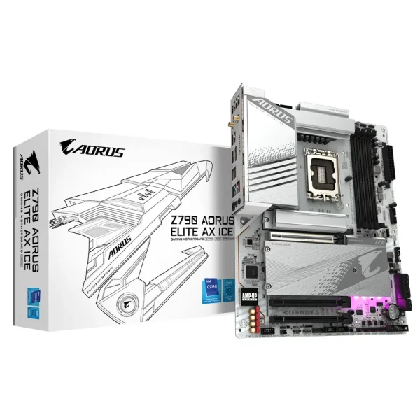 Gigabyte Z790 AORUS ELITE AX ICE Motherboard - Supports Intel Core 13th CPUs, 16+1+2 Phases Digital VRM, up to 7600MHz DDR5, 4xP