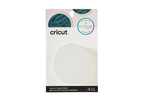 Cricut 2006582: Cricut Infusible Ink Ceramic Coasters 4-pack (White; Round); 4 round coasters 3.6'' dia. (9.1 cm)