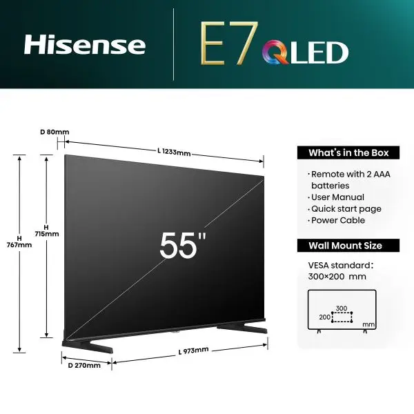 Hisense 55" E7N 4K UHD Smart QLED TV with Quantum Dot & Dolby Vision - Image 2